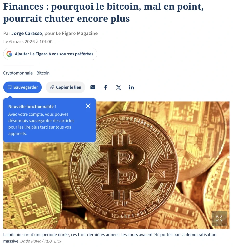 Analyse d'Alexis Boeglin de CrypCool sur la chute de Bitcoin et la volatilité des cycles dans le Figaro